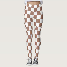 Leggings Cuadrados de cheques mocha retro geométrico blanco
