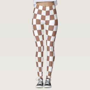 Leggings Cuadrados de damero mocha marrón blanco geométrico