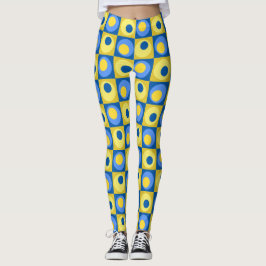 Leggings Cuadrados de puntos azules y amarillos geométricos