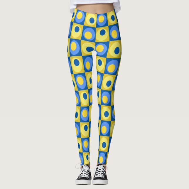 Leggings Cuadrados de puntos azules y amarillos geométricos (Anverso)