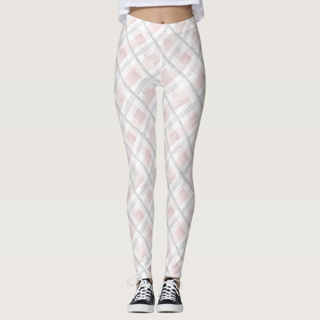 Leggings Cuadrados de Purpurina de plata blanca rosa (Anverso)