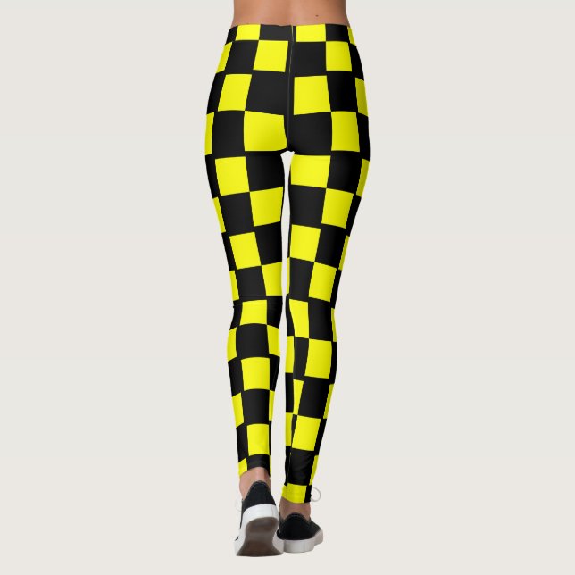 Leggings Cuadrados de tablero de cheques amarillo y negro (Reverso)