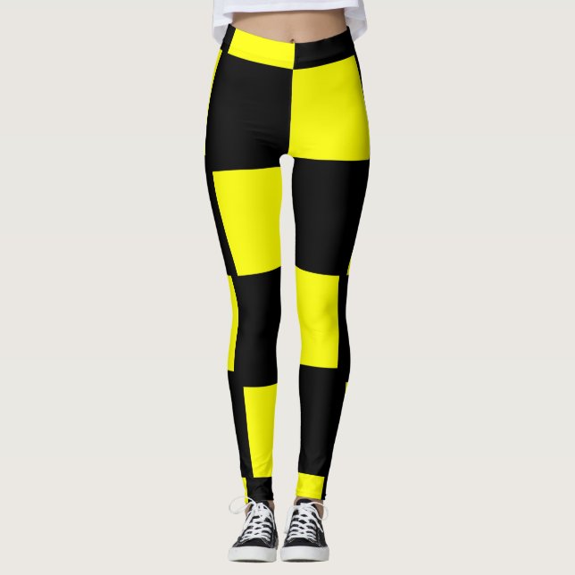 Leggings Cuadrados de tablero de cheques amarillo y negro (Anverso)