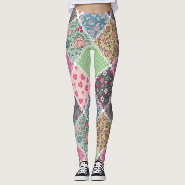 Leggings Cuadrados de tallo de flores pastel (Anverso)
