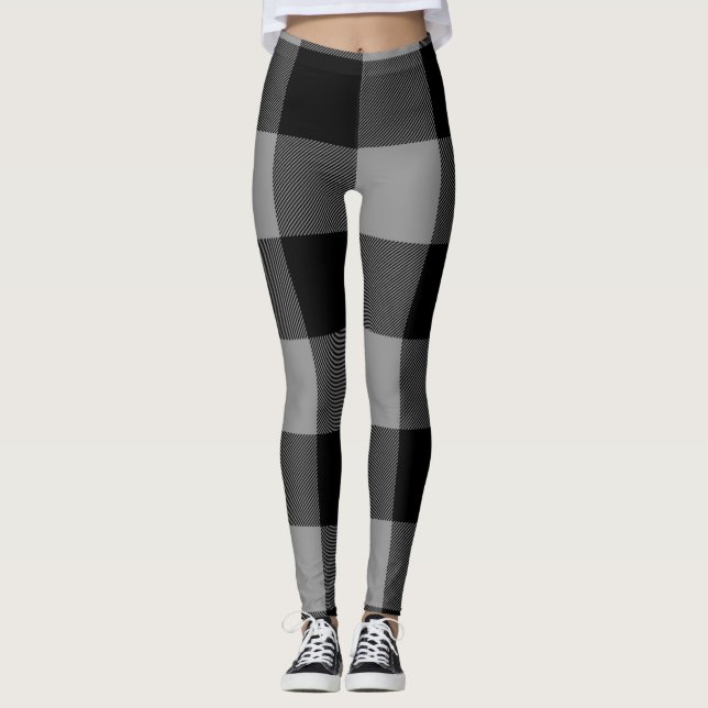Leggings Cuadrados gris y negro de comprobación de búfalo (Anverso)