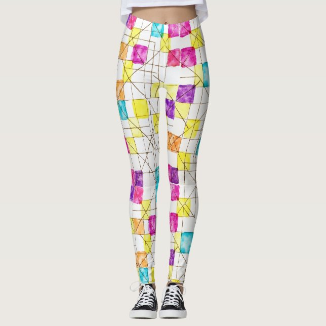 Leggings Cuadrados, Rectángulos, Diamantes Patrón sin Marea (Anverso)