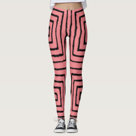 Leggings Cuadrados rosados y negros tela de barro africana