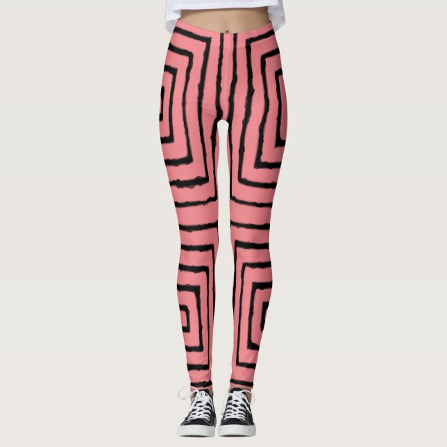 Leggings Cuadrados rosados y negros tela de barro africana (Anverso)