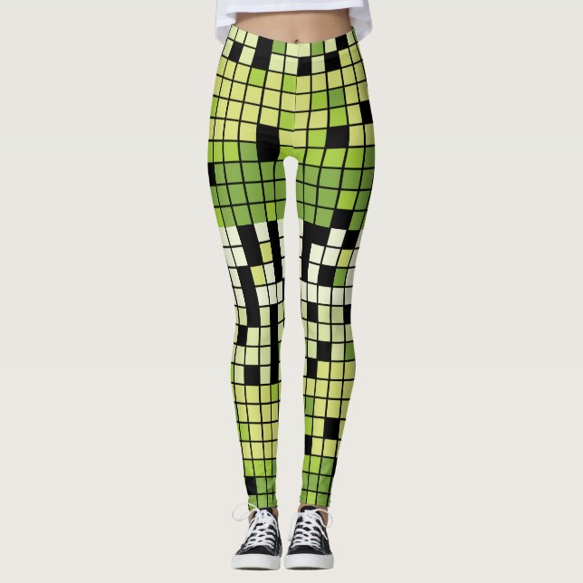 Leggings Cuadrados verde y blanco con color Personalizado (Anverso)