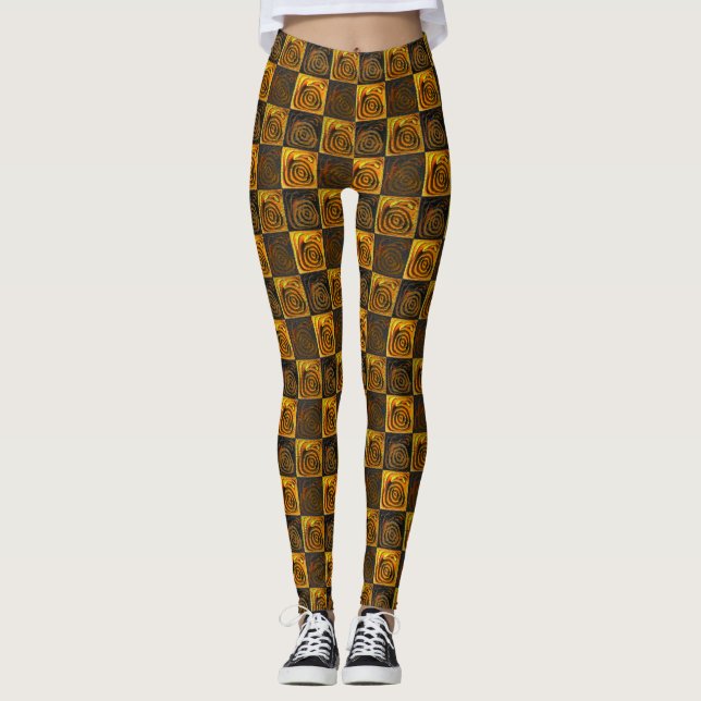 Leggings Cuadrados y círculos amarillentos en mosaico rústi (Anverso)