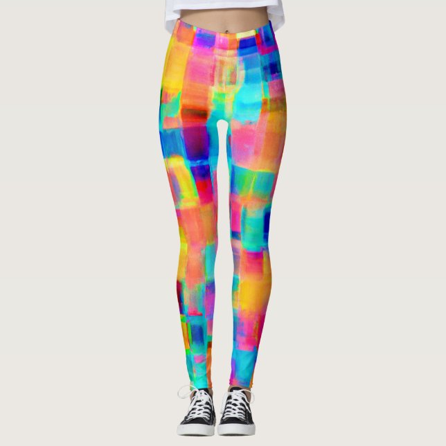 Leggings Cuadrícula de color abstracto (Anverso)