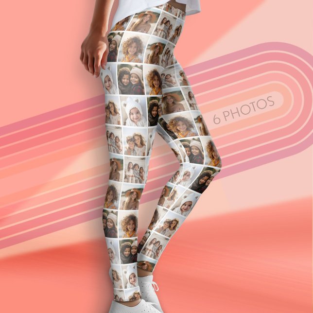 Leggings Cuadrícula de fotos difusa diagonal con 6 fotos (Custom Leggings with 6 Photos)