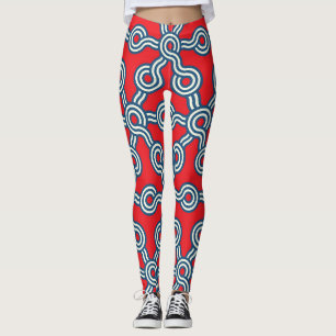 Leggings Cuadrícula hexagonal, azul rojo, patrón geométrico