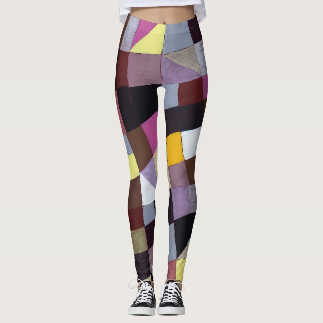 Leggings Cuadrícula irregular: Pintura abstracta violeta-am (Anverso)
