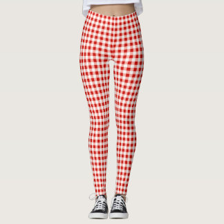 Leggings Cuadro de cuadros rojos y blancos Gingham