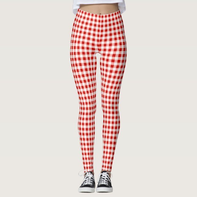 Leggings Cuadro de cuadros rojos y blancos Gingham (Anverso)
