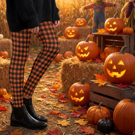Leggings Cuadro de Gingham Naranja y Negro