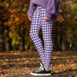 Leggings Cuadro de gingham púrpura y blanco