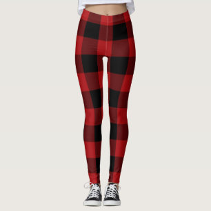 Leggings Cuadro de Plaid de Búfalo Negro Rojo