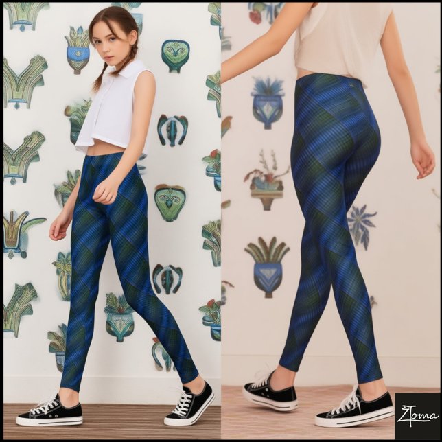 Leggings Cuadro de Textura Diagonal Verde Azul Profundo (Subido por el creador)