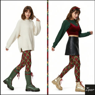 Leggings Cuadro Escocés Argyle Tradicional Rojo Verde