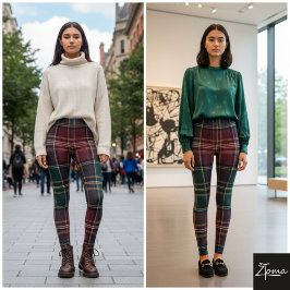 Leggings Cuadro Escocés Clásico Oscuro Verde Rojo