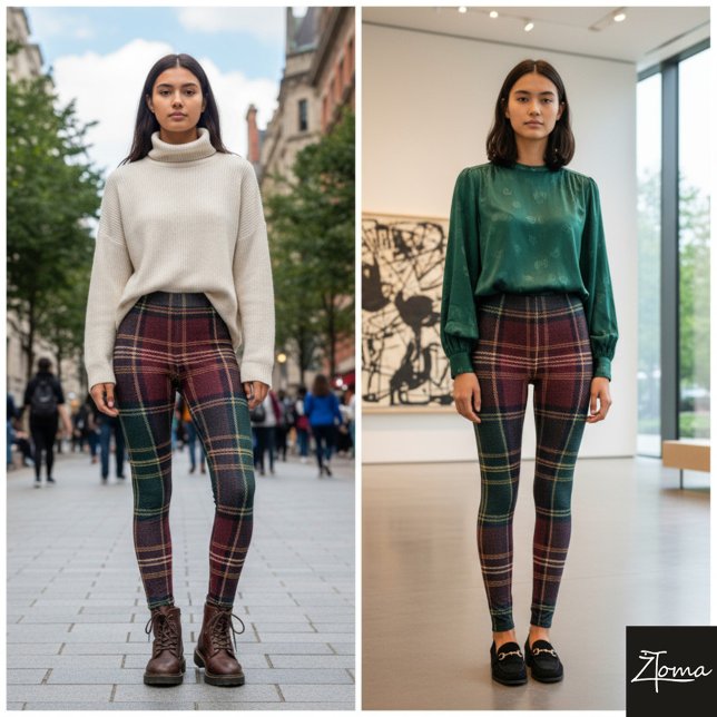 Leggings Cuadro Escocés Clásico Oscuro Verde Rojo (Subido por el creador)