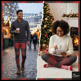 Leggings Cuadro Escocés de Franela Rojo Negro Búfalo