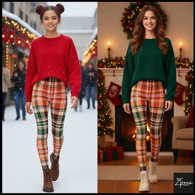 Leggings Cuadro Escocés Naranja Verde Marrón Oscuro Rústico (Subido por el creador)