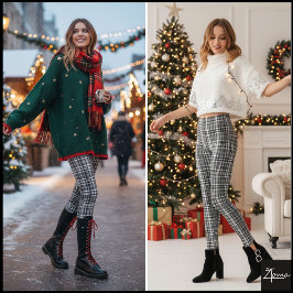 Leggings Cuadro Escocés Negro Blanco en Escala de Grises De