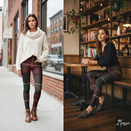Leggings Cuadro Escocés Oscuro Burgundy Acogedor Plaid Heri