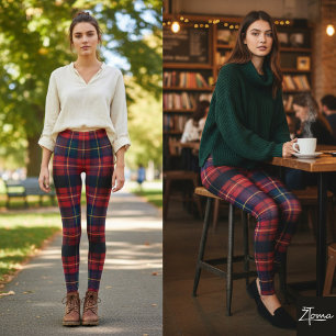 Leggings Cuadro Escocés Rojo Oscuro Tradicional Cuadrado