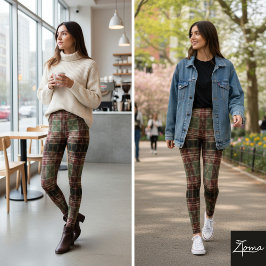Leggings Cuadro Escocés Tradicional Burgundy Verde Oscuro