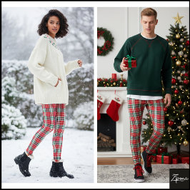 Leggings Cuadro Rojo Verde Navidad Tejido Ajustado