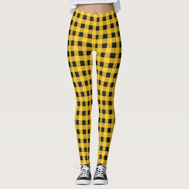 Leggings Cuadro rústico de búfalo amarillo de leñador (Anverso)