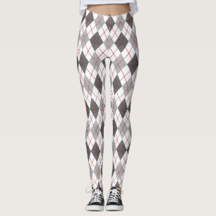 Leggings Cuadros Argyle Rojo Gris Plateado