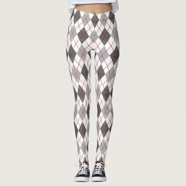 Leggings Cuadros Argyle Rojo Gris Plateado (Anverso)