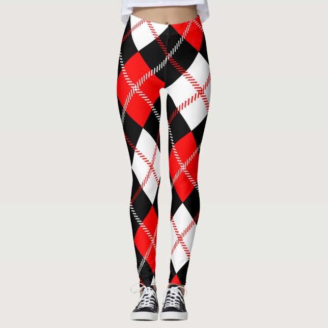 Leggings Cuadros Argyle Rojo Negro Blanco (Anverso)