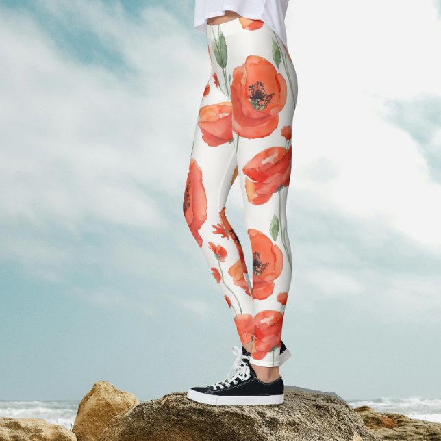 Leggings Cuadros Art Red White Poppy Negrita Floral Waterco (Subido por el creador)
