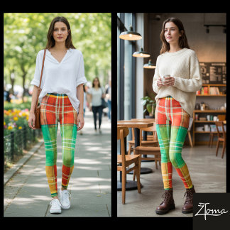 Leggings Cuadros de Coral y Salvia