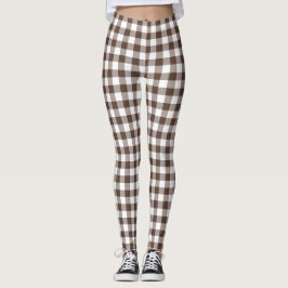 Leggings Cuadros de Gingham Marrón Chocolate