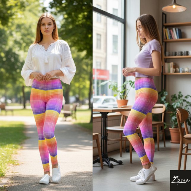 Leggings Cuadros de gradiente de arcoíris de neón con franj (Subido por el creador)