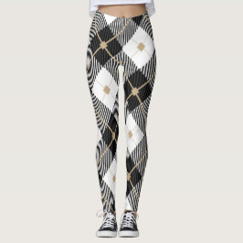 Leggings Cuadros de negro blanco y dorado