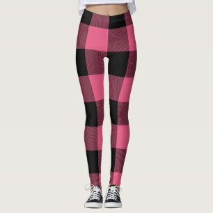 Leggings Cuadros de Plaid Búfalo Rosa y Negro