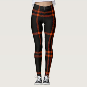 Leggings Cuadros Escoceses Modernos de Otoño Naranja Negro 