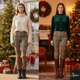 Leggings Cuadros Escoceses Navideños Rojo Verde Fino