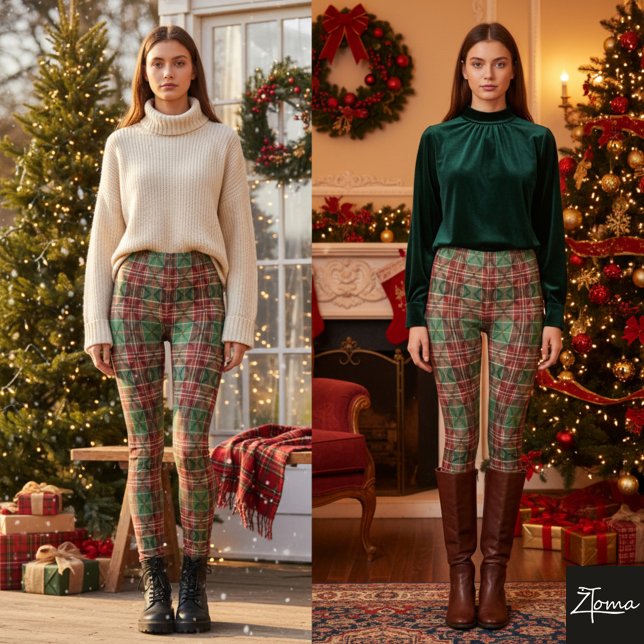 Leggings Cuadros Escoceses Navideños Rojo Verde Fino (Subido por el creador)