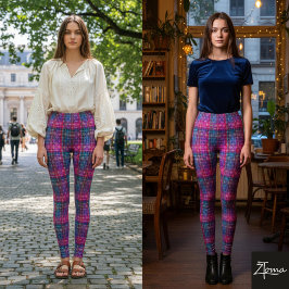 Leggings Cuadros Escoceses Rosa Purpura Teal Neon