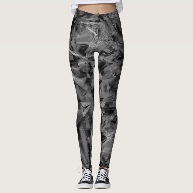 Leggings Cuadros manchados de gris negro, 'trazos de pincel (Anverso)