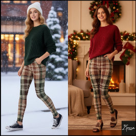Leggings Cuadros oscuros vintage rústicos granate verde